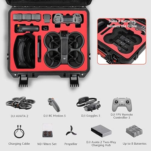 Drogear Waterproof Hard Case for DJI Avata 2 Fly More Combo | Fits DJI Goggles 3 (Not for Goggles N3)/ RC Motion 3 / FPV Remote Controller 3 and Accessories | Up to 8 Batteries | Shockproof, Dustproof thumbnail 2