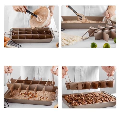 Brownie Pan with Dividers, Non Stick Brownie Baking Pan, 18 Pre-slice Carbon Steel Bakeware Tray with Grips for Oven Baking Bread, Square Mold Tray for Baking Cake Biscuit Muffin, 12X8X2'' thumbnail 5