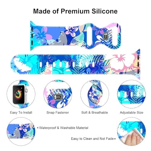 Soft Silicone Pattern Printed Bands Compatible with Apple Watch Band 38mm 40mm /42mm 44mm Men Women Sport Replacement Wrist Strap for iWatch Series 6 5 4 3 2 1 SE thumbnail 2
