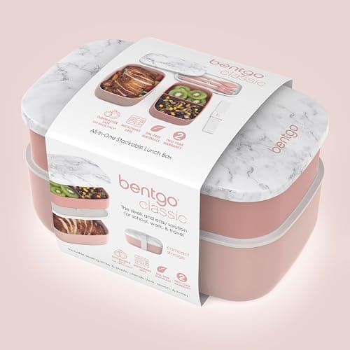 Bentgo Classic - Adult Bento Box, Stackable 3-Compartment Lunch Box with Removable Utensil Set and Sealing Strap, BPA-Free, Food Container Ideal for Meal Prep, Work, and On the Go (Blush Marble) thumbnail 8