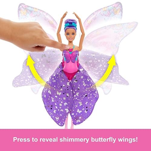 Barbie Dance and Flutter Doll with 2-in-1 Transformation from Dancer to Butterfly with Opening Wings, Purple Hair, Headpiece & Removable Tutu, HXJ10 thumbnail 3