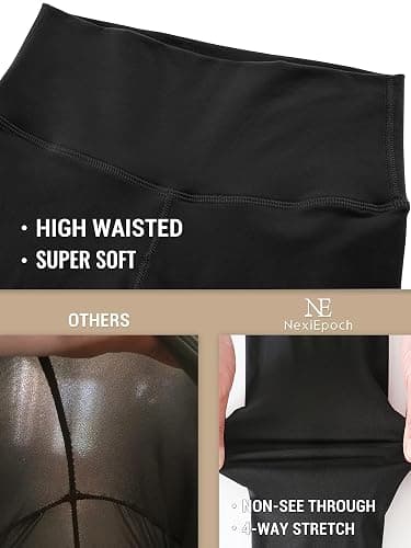 NexiEpoch 4 Pack Leggings for Women - High Waisted Tummy Control Soft Black Capri Yoga Pants with Pockets for Workout - A-No Pockets - Large-X-Large - 1black,4 Packs thumbnail 4