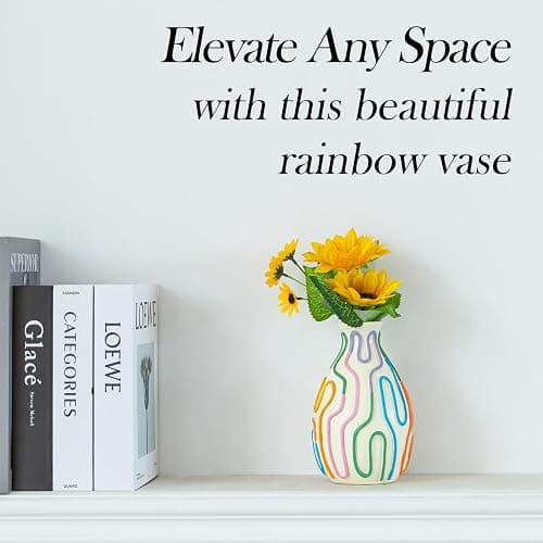 COTYNI Colored Lines Flower Vase for Modern Home Decor, Cute Vase for Decor, Unique Small Vase for Centerpieces, Modern Vase for Unique Home/Livingroom/Office Accent (1 Pack) thumbnail 3
