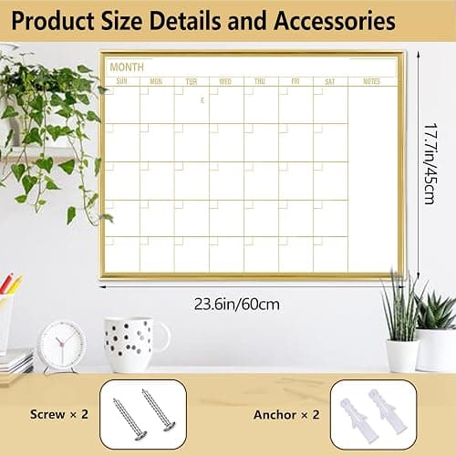 Gold Dry Erase Calendar Whiteboard for wall-18 x24’’,Portable Aluminum Frame,Magnetic Calendar White Board,Wall Planner Dry Erase Board for Office, Kitchen, School, Home-GG-4560 thumbnail 3