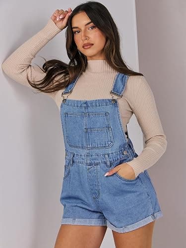 ANRABESS Overalls for Women Denim Shorts Overalls 2026 Summer Casual Loose Fit Adjustable Rompers Jean jumpsuit Bib Shortalls thumbnail 5