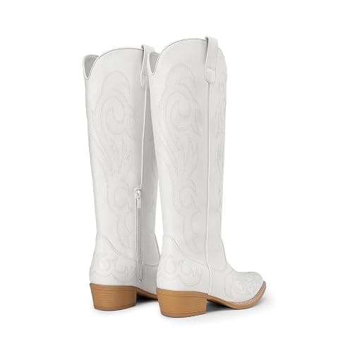 DREAM PAIRS Womens Cowboy Boots Comfortable Cowgirl Knee High Boots Pull On Side Zipper Chunky Heel Embroidered Western Boots thumbnail 8
