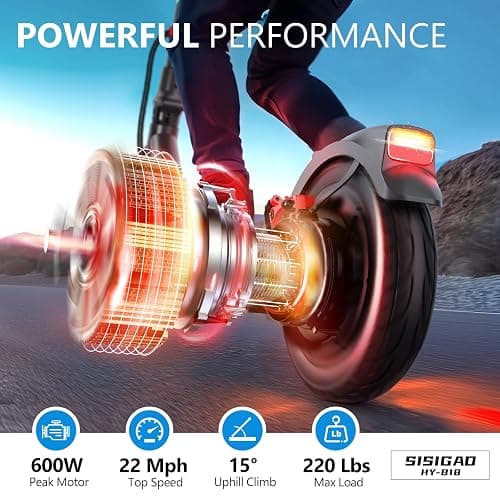 SISIGAD Electric Scooter Adults 10" Tires, 600W Peak Motor, Max 22 MPH Speed, 30 Miles Long Range, Portable Folding E-Scooter for Commuting with Dual Brakes, LCD Display APP Control thumbnail 3