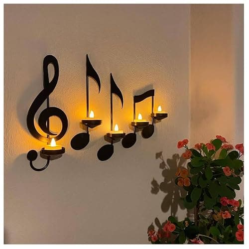 ZAYHENYOO Music Note Wall Decor Candle Sconces Holder Set of 4 Black Metal Decorative Sconces for Kitchens,Porch,Living Rooms,Entryway,Fireplaces,Stairway thumbnail 6
