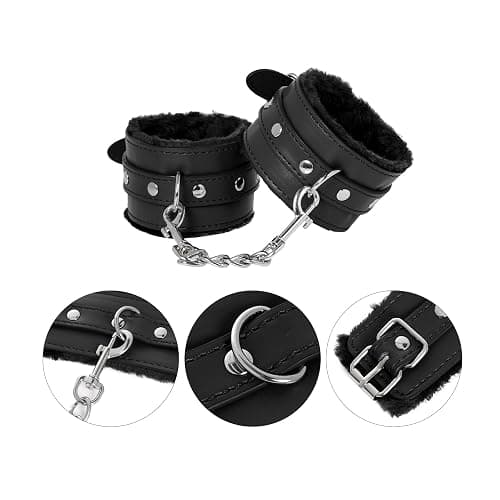 Rbenxia 12 PCS Sex Bondage BDSM Restraints Kits Fetish Handcuffs Ankle Cuff Collar Blindfold Whip Rope Nipple Clamps Ball Gag Mask Tail with Anal Adult Games Foreplay Sexy Toys for Couples (Black） thumbnail 4