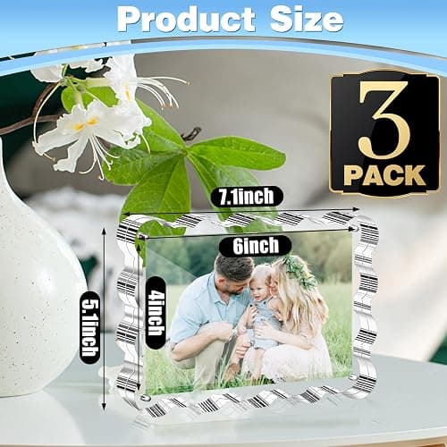 Aheroi 4x6 Acrylic Picture Frames, 3 Pack Clear Scalloped Acrylic Photo Frame Freestanding Magnetic Picture Frames for Desktop, Transparent Thickened Double Sided Picture Frame, Exclusive Shape Design thumbnail 2