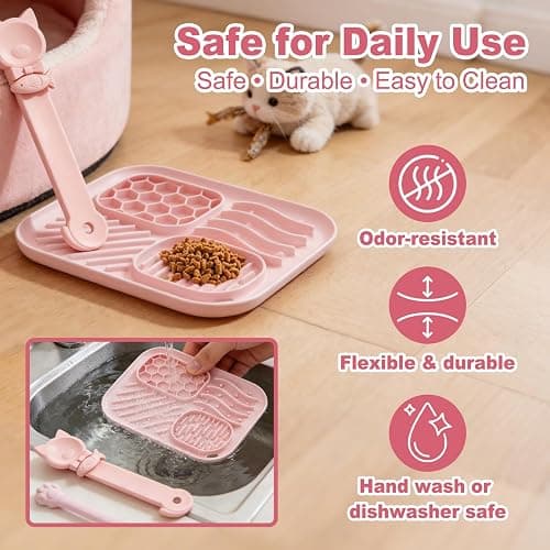 AZY 3-Piece Slow Feeder Cat Bowl Set with Strong Suction Cups | Silicone Lick Mat & Treat Spoon for Wet & Dry Food, Cat Enrichment thumbnail 8