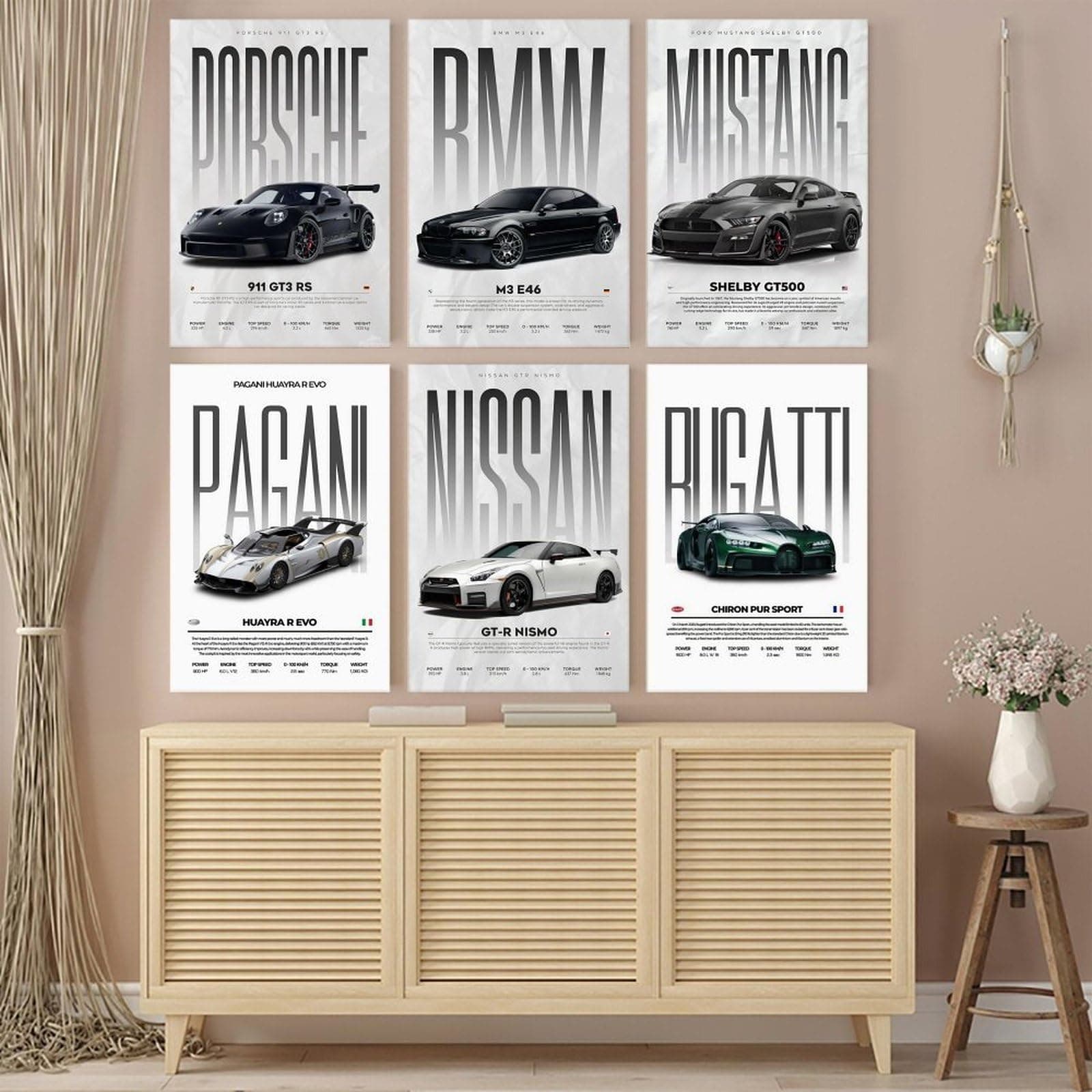 Car Wall Alt Posters Set of 6 Canvas Posters Room Aesthetic Festival Family Bedroom Decor Wall Art Home 08x12inch(20x30cm) thumbnail 3