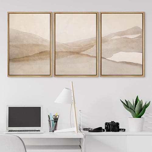 SIGNLEADER Framed Canvas Print Wall Art Set Minimal Neutral Mountain Landscape Illustrations Minimal Decorative Bohemian for Living Room, Bedroom, Office - 16"x24"x3 Natural thumbnail 4