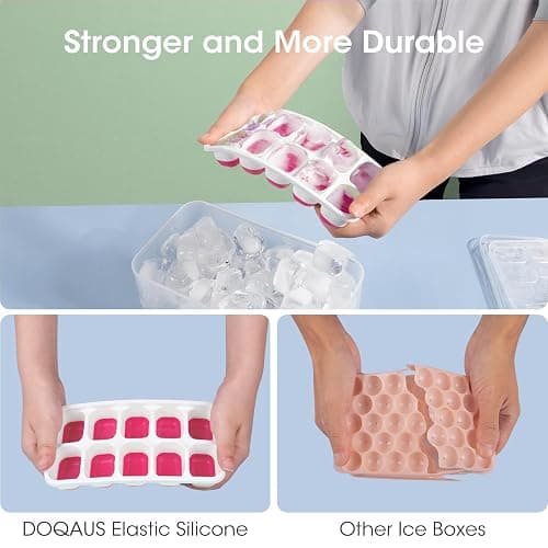 DOQAUS Ice Cube Tray with Lid and Bin,4 Pack Ice Cube Trays for Freezer | Silicone,Stackable.Easy Release Trays with Storage Bin & Scoop. Ideal for Freezer, Kitchen, RV, Cocktail, Coffee. thumbnail 7