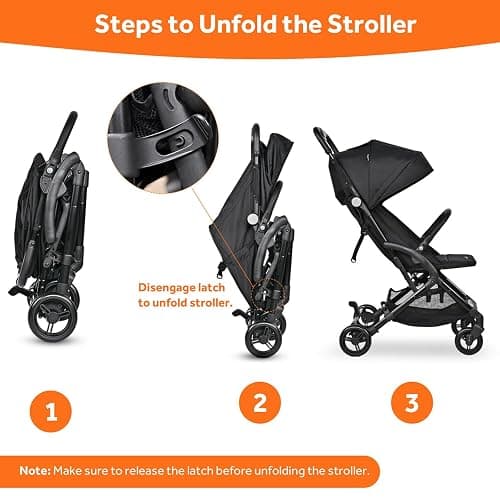 LIVINGbasics Lightweight Baby Stroller, Compact Portable Folding Stroller with Adjustable Backrest&Footrest for Travel, Black thumbnail 8