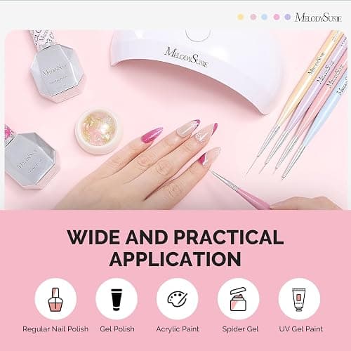 MelodySusie Nail Art Liner Brushes 5Pcs Professional Gel Polish Painting Art Design Pen Set for Thin Long Lines, Tiny Details, Fine Drawing, Delicate Coloring Sizes 5/7/9/11/20mm thumbnail 6