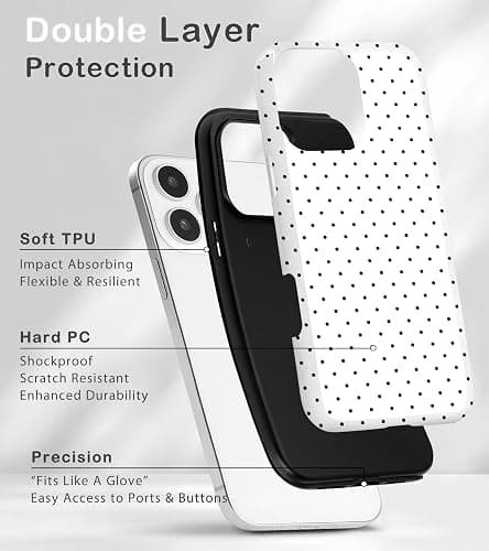 Amzfield Compatible with iPhone 16 Pro Case Cute Polka Dot Aesthetic Retro Design for Women Girls Fall Simple Chic Girly Pretty Dual Layer Hybrid Protection Elegant Case for iPhone 16 Pro-White thumbnail 3