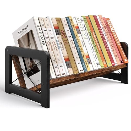ELITEROO Desktop Bookshelf Organizer, Wood Slanted Desk Bookshelf, Small Tabletop Book Rack, Portable Mini Bookcase for Book Display, Cookbooks, Kids Reading, Office & Home Storage, Rustic Brown - Image 1