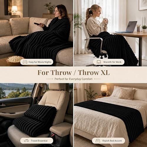 HIMEET Black Throw Blanket for Couch, 300GSM Ribbed Fleece, 50 x 60 Inches | Ultra Soft Flannel, All-Season Lightweight Warmth, Home Room Decor & Dorm Essential, Gift for Men & Women, Machine Washable thumbnail 5
