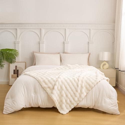 YUSOKI Luxury 3D Bubble Throw Blanket 2lb,All Ages,Home Decoration, (Ivory,50 * 60inches) thumbnail 4