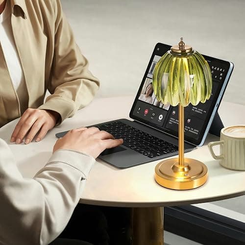 Shenmoyl Tulip Table Lamp with 5000mAh Battery & Touch Control, Cordless Small Table Lamp with 3 Colors, Dimmable Rechargeable Table Lamps for Living Room, Bedroom, Bedside, Nightstand (Green Tulip) thumbnail 8