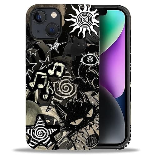 Bvkilrvc for iPhone 13 14 Case, Grunge Black Cat Pattern Print Matte Phone Case Funny Liquid Silicone Case Impact Resistant Anti-Scratch Shockproof Protective Cover thumbnail 2