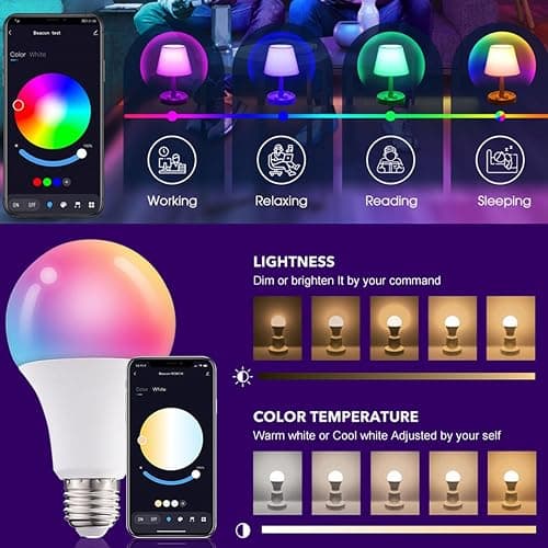 AFINSEA Smart Light Bulbs,WiFi & Bluetooth LED Light Bulb That Compatible with Alexa & Google Home, Color Changing Light Bulb, 10W A19 E26 2.4Ghz WiFi Light Bulbs 60 watt Equivalent, 800lm Dimmable thumbnail 3