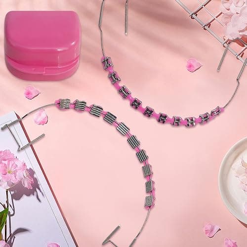 Fake Braces 2-Pcs Set Temporary Tooth Decoration with Metal Wires, Metal Brackets and Orthodontic Bands, Suitable for Orthodontists to Explain, for Dental Students to Practice (Pink) thumbnail 6