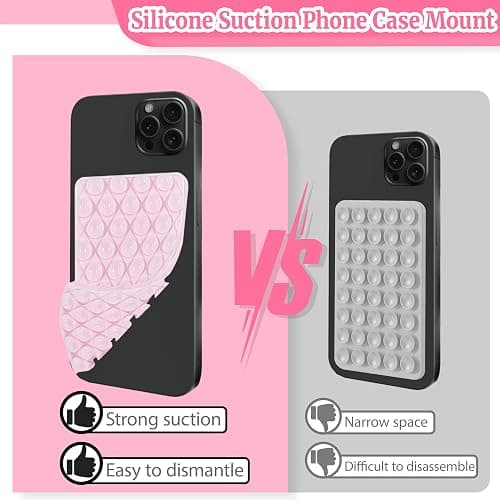 Yuibthr 4 Pack Silicone Suction Cup Phone Case Mount Double Sided Detachable, Reusable Strong Grip Holder Hands-Free Phone Accessories for Selfies & Videos (Pink+Black+Rose+White) thumbnail 4