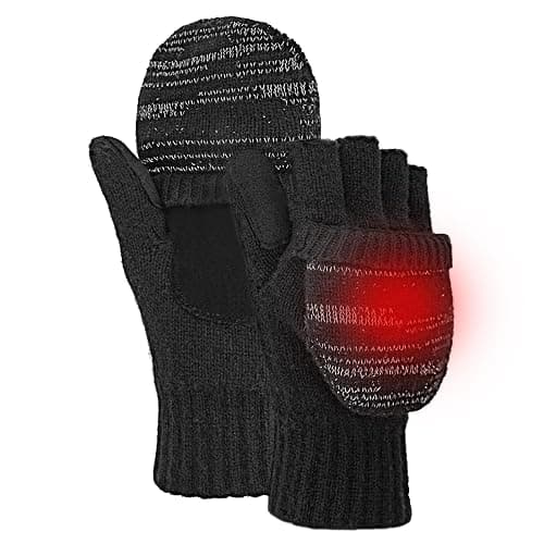 BERGWEISER Flip Winter Gloves, Wool Fingerless Gloves for Women Men Cold Weather, Mittens with Reflective for Christmas - Image 1