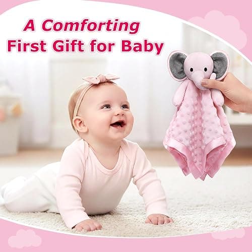 Pro Goleem Baby Girl Gifts Elephant Security Blanket with Stuffed Animal Snuggle Toy Lovey Soft Lovie Baby Registry Search for Infant and Toddler Pink 16 Inch thumbnail 6