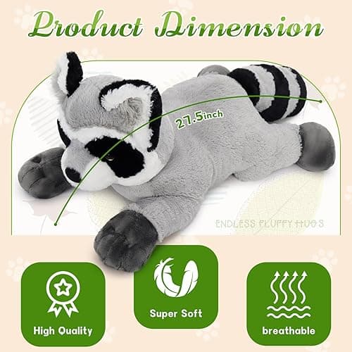 BENINY Giant Raccoon Plush Stuffed Animal 30" - Oversized Raccoon Plushies - Fluffy Big Stuffed Racoon Toy Birthday Gifts for Kids - Sweet Companion thumbnail 4