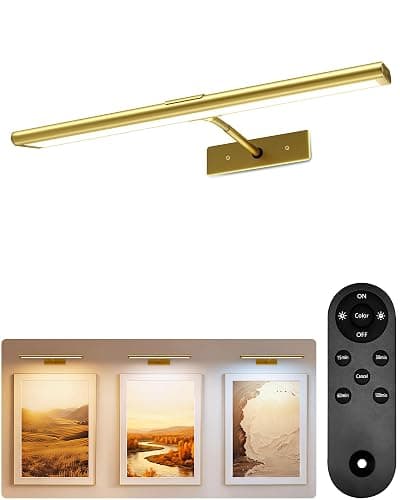 EZVALO Picture Light for Wall, 4800mAh Rechargeable Wireless Remote, 16in Dimmable Magnetic LED Art Display Light with 3 Color Temperatures, for Gallery, Living Room, Bedroom, Hallway (Gold) - Image 1