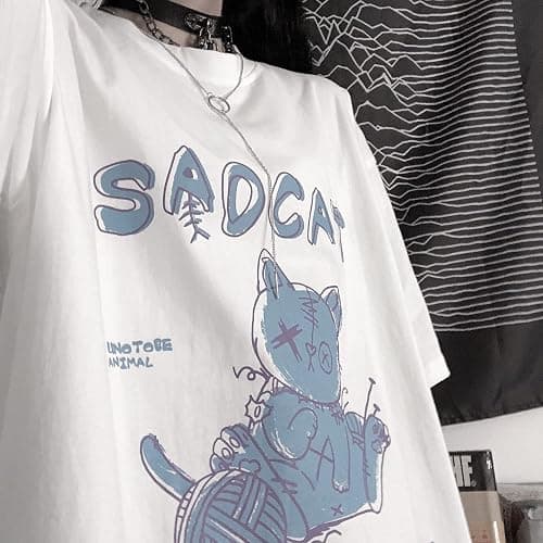 Women's Goth T-Shirt Summer Graphic Harajuku Gothic Creepy Cat Print Novelty Short Sleeve Top thumbnail 8