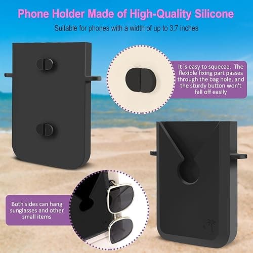 Sznauy 6PCS Compatible with Original Medium and Large Bogg Bag,Phone Holder for Inside and Outside of Bogg Bag Accessories,PVC Insert Bags,Hooks,and Keychain(Black) thumbnail 5