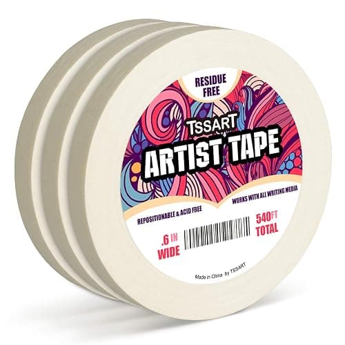 TSSART 3 Pack White Artist Tape - Masking Artists Tape for Drafting Art Watercolor Painting Canvas Framing - Acid Free 0.6inch Wide 540FT Long Total - Image 1