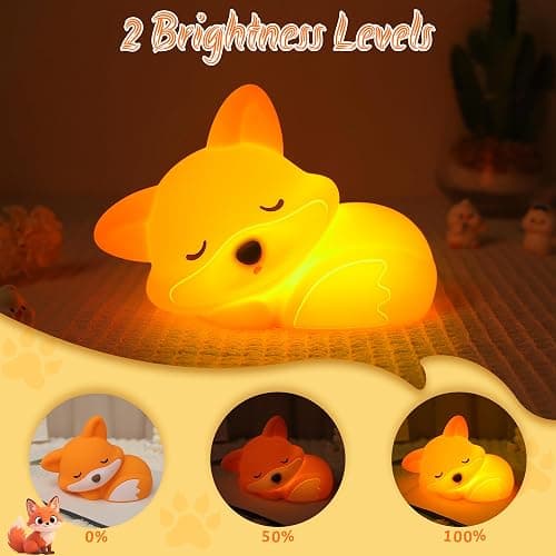 YuanDian Fox Night Light, Squishy Fox Silicone Lamp Novelty Gifts, Rechargeable Dimmable Timer Bedside Touch Nightlight for Boys and Girls thumbnail 2
