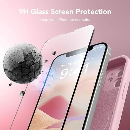SuydanBox Magnetic for iPhone 12 Case, Compatible with MagSafe, [Full Camera Protection][Screen Protectors] Silicone Shockproof Protective Phone Case for iPhone 12 6.1", Chalk Pink thumbnail 4