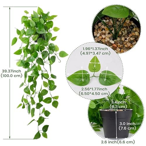 LOYWREE Small Fake Hanging Plant Artificial Potted Plants for Indoor Outdoor Aesthetic - 39in Realistic Faux Hanging Pothos with Ivy Vine for Shelf Decor in Home Office Gardens Greenery (Black Pot) thumbnail 3