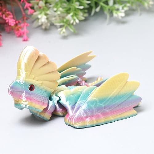 3D Printed Parrot,Flexible Realistic Articulated Animal Fidget Toys,Mystery Figurines Gifts for Easter,Executive Desk Funny Home Decor and Festival Collectible,Easter Basket Stuffers (Rainbow) thumbnail 4