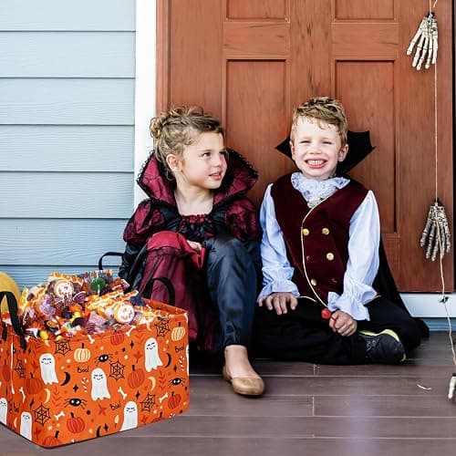 DUYIY Rectangle Pumpkin Ghost Pattern Gift Storage Basket Home Shelf Storage Basket Organizer Box Clothes Laundry Hamper Nursery Basket Laundry Basket with Handles thumbnail 6