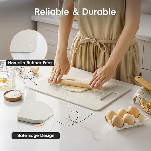 Culiex Wood Fiber Cutting Board Set of 2, Dishwasher Safe, Non-Toxic | BPA-Free Composite Cutting Board for Kitchen, Non-Slip, Non-Porous Chopping Board for Meat Vegetable Fruit Bread - Oatmeal thumbnail 5