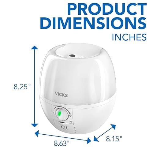 Vicks 3-in-1 SleepyTime Humidifier, No. 1 Brand Recommended by Pediatricians*. Cool Mist Humidifier with Night-Light, and Essential Oil Diffuser for Baby and Kids rooms. Visible Cool Mist, White. thumbnail 9