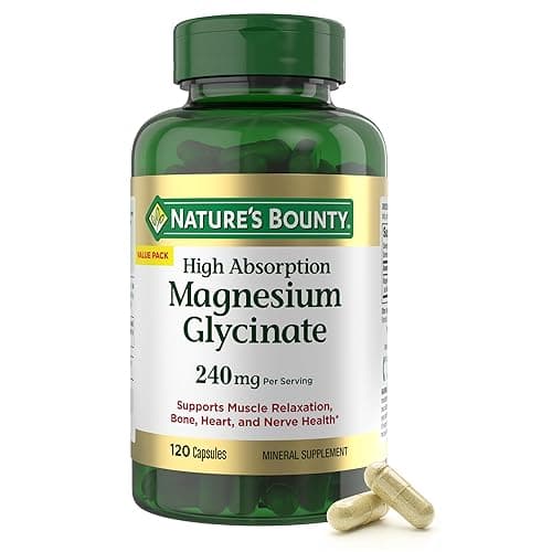 Nature’s Bounty High Absorption Magnesium Glycinate 240 mg for Supporting Muscle Relaxation and Bone, Heart & Nerve Health – Non-GMO, Gluten-Free, Vegetarian, 120 Count/60 Servings - Image 1