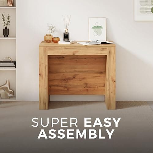 Mobili Fiver, Easy, Extendable Console Table with Extension Leaves Holder, 17.7(120.1) x35.4 in, Rustic Oak, Made in Italy thumbnail 9