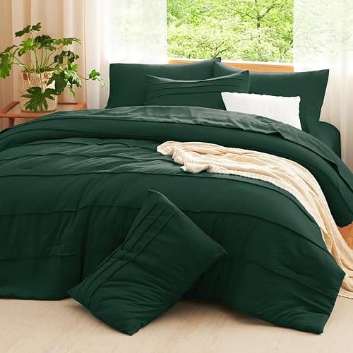 CozyLux Full Size Comforter Sets Emerald Green, 7 Pieces Soft Pinch Pleat Bed in a Bag Full Comforter Set with Sheets, Bed Set with Down Alternative Comforter, Sheets, Pillowcases & Shams thumbnail 7