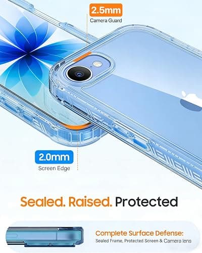 Lifedance Rugged Full-Body Case for iPhone 17e/16e, Built-in Screen Protector, 10FT Military Drop Tested, Clear Shockproof Phone Case Cover for iPhone 17e & 16e, Clear Blue thumbnail 3