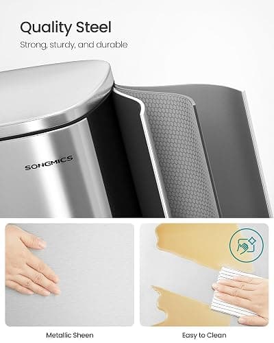 SONGMICS Kitchen Bin 13 Gallon (50 L), Pedal Rubbish Bin, Soft Close, Step-On Pedal, Steel, Inner Bucket, Silver LTB050E01 thumbnail 3