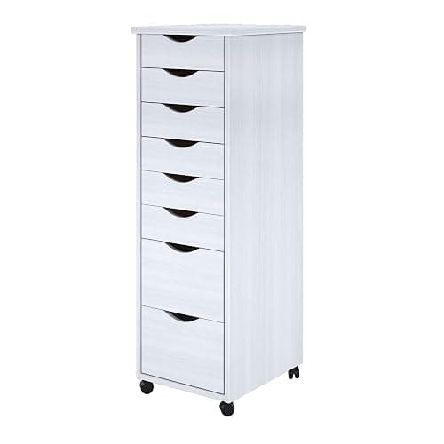 Jela-USA Solid Pine Wood 8 Drawer Rolling Cart, White - Image 1