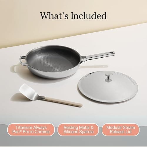 Our Place Titanium Always Pan Pro | 10.6" PFAS-Free Nonstick Frying Pan with Spatula | Chef-Grade Tri-Ply Stainless Steel & Aluminum Build | Induction & Oven-Safe up to 1000°F | Chrome thumbnail 6